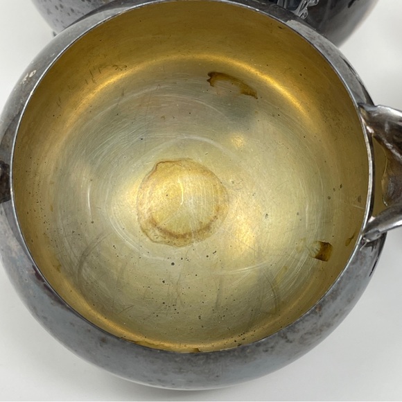 Antique WM Rogers 800 Silver Plate Footed Coffee Tea Pot, Creamer Serving Set - Picture 7 of 16